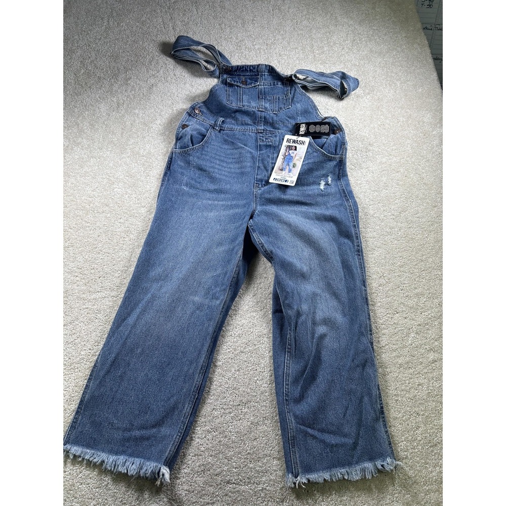 Rewash Overalls Womens 7 Denim Straight Crop Distressed Frayed Hem Vintage Reviv